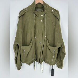 NWT Blank NYC Cotton‎ Voile Gauze Bomber Utility Jacket In Olive Green- Size L